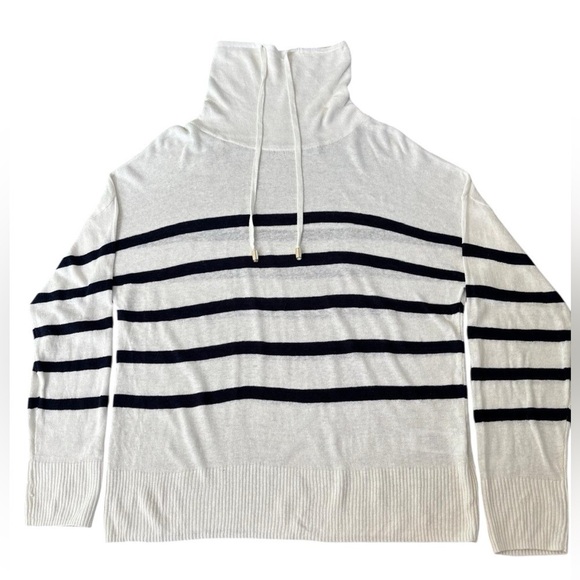 Nicole Miller Other - Nicole Miller XS Striped Linen Blend Turtleneck Sweater White Navy